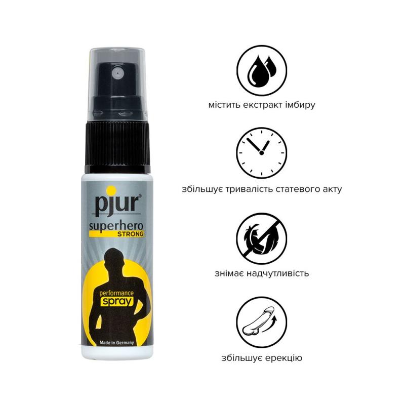 PJ12920 Пролонгувальний спрей pjur Superhero Strong Spray 20 ml, з екстрактом імбиру, всотується в шкіру