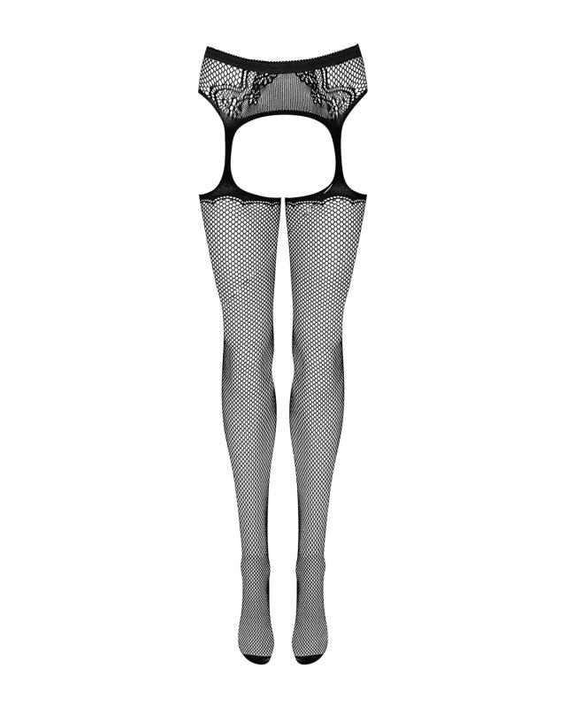 SO7269 Сетчатые чулки-стокинги с узором на ягодицах Obsessive Garter stockings S232 S/M/L, черные, имитация