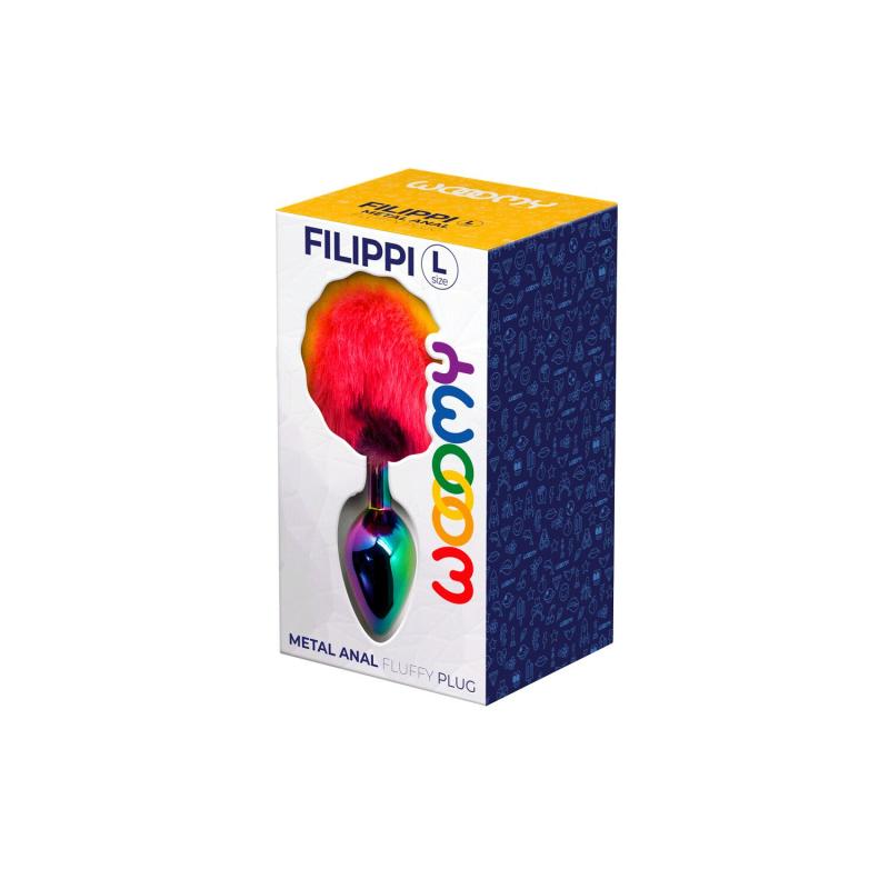 SO7433 Анальная пробка Wooomy Filippi L, с пушистым хвостиком, диаметр 4 см, длина 9 см.