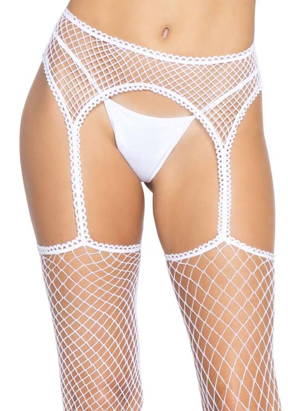 SO8578 Чулки-сетка Leg Avenue Net stockings with garter belt One size White, пояс, подвязки