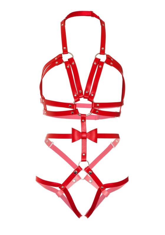 SO8562 Портупея-тедди из ремней Leg Avenue Studded O-ring harness teddy L Red, экокожа