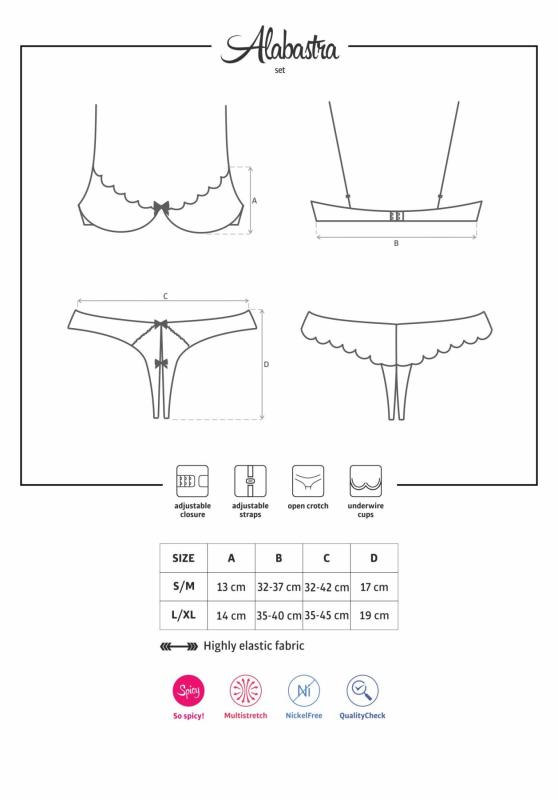 SO7195 Эротический комплект с бюстгальтером-получашкой Obsessive Alabastra L/XL, белый, трусики с доступом