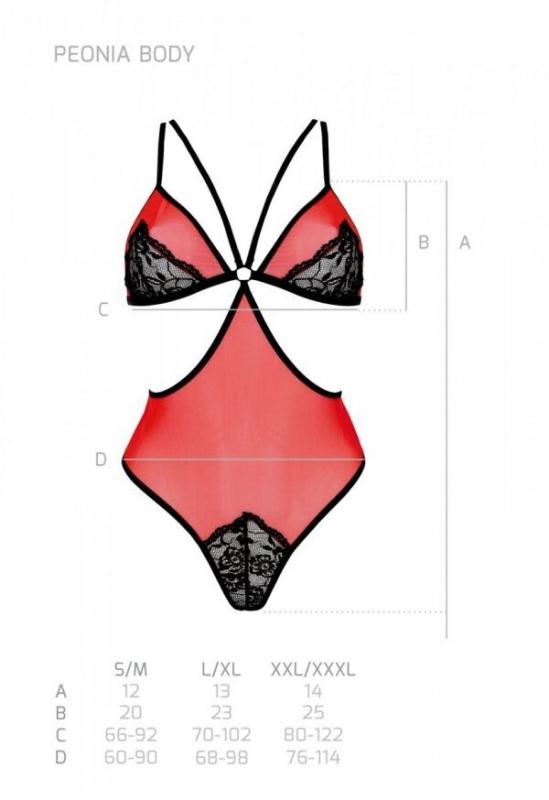 SO8460 Полупрозрачное боди с кружевом Passion PEONIA BODY L/XL red