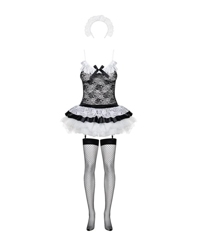 SO7279 Эротический костюм горничной с юбкой Obsessive Housemaid 5 pcs costume L/XL, черно-белый, топ с подв