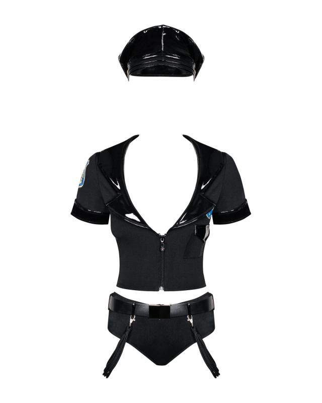 SO7725 Еротичний костюм поліцейського Obsessive Police set S/M, black, топ, шорти, кепка, пояс, портупея