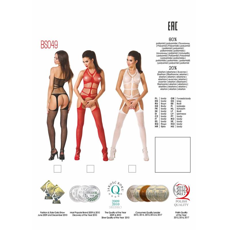 PBS049R Бодистокинг Passion BS049 red, комбинезон, имитация топа, чулок и пояса