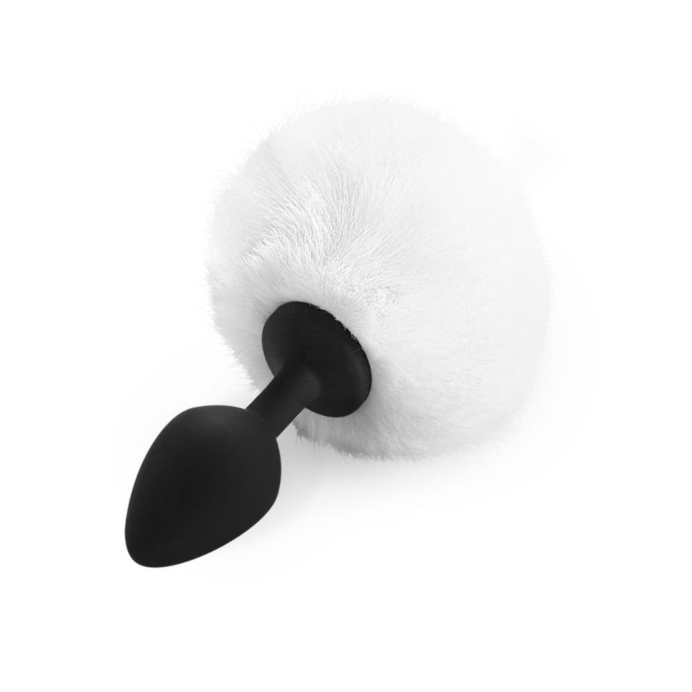 SO6695 Силиконовая анальная пробка М Art of Sex - Silicone Bunny Tails Butt plug White, диаметр 3,5 см