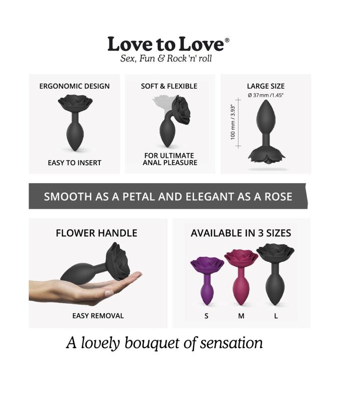 SO5983 Силіконова анальна пробка Love To Love OPEN ROSES L SIZE - BLACK ONYX