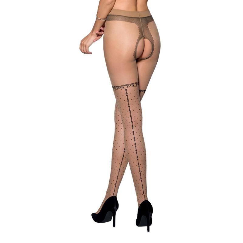SO5819 Телесные колготки с открытым доступом, имитация чулок TIOPEN 014 beige 1/2 (20 den) — Passion