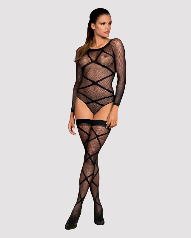 SO7241 Бодистокинг Obsessive Bodystocking G320 S/M/L, чулки, боди, декор в виде линий