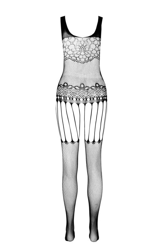 SO7067 Бодистокинг Passion ECO BS001 One Size white, с доступом, имитация подвязок, флористический декор