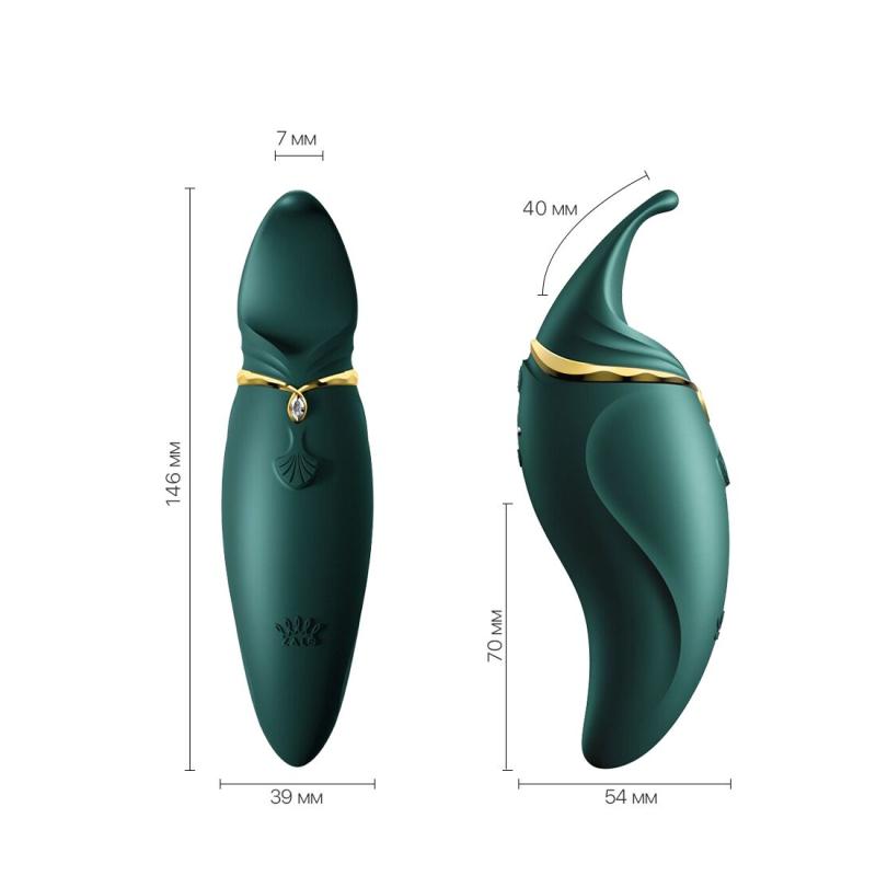 SO6660 Вибратор 2в1 с язычком Zalo — Hero Jewel Green, кристалл Swarovski