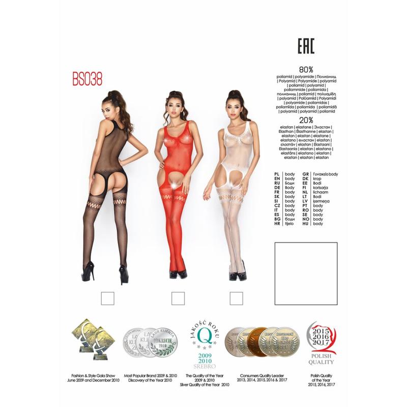 PBS038W Бодистокинг Passion BS038 white, комбинезон, имитация чулок и пояса