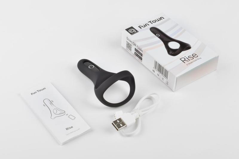 SO5747 Двойное эрекционное кольцо Fun Town Rise Black, управление со смартфона