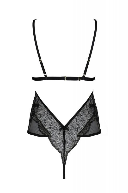 SO7050 Боди Passion Amberly Body 6XL/7XL black, ассиметричный крой, кружевной лиф, золотая нить