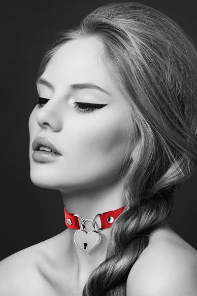 SO1884 Чокер с замочком-сердечком Bijoux Pour Toi - HEART LOCK Red, экокожа