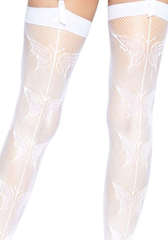 SO8580 Чулки-сетка со швом сзади Leg Avenue Butterfly back seam thigh highs One size White