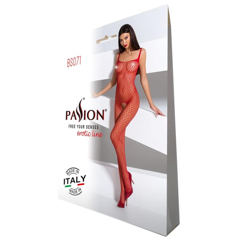 PBS071R Бодистокинг Passion BS071 red, комбинезон на бретелях