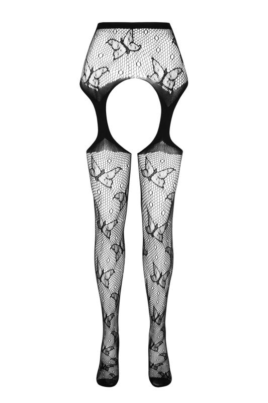 SO7084 Эротические колготки-бодистокинг Passion ECO S001 black, с доступом, декор бабочки, подвязки