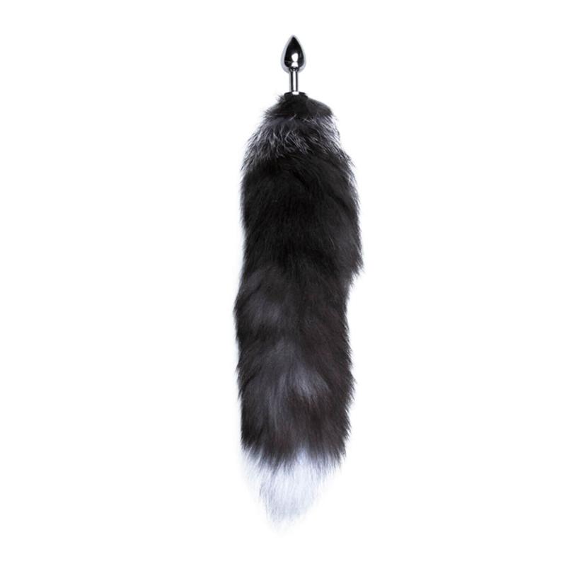 SO6321 Металлическая анальная пробка Лисий хвост Alive Black And White Fox Tail S, диаметр 2,9 см