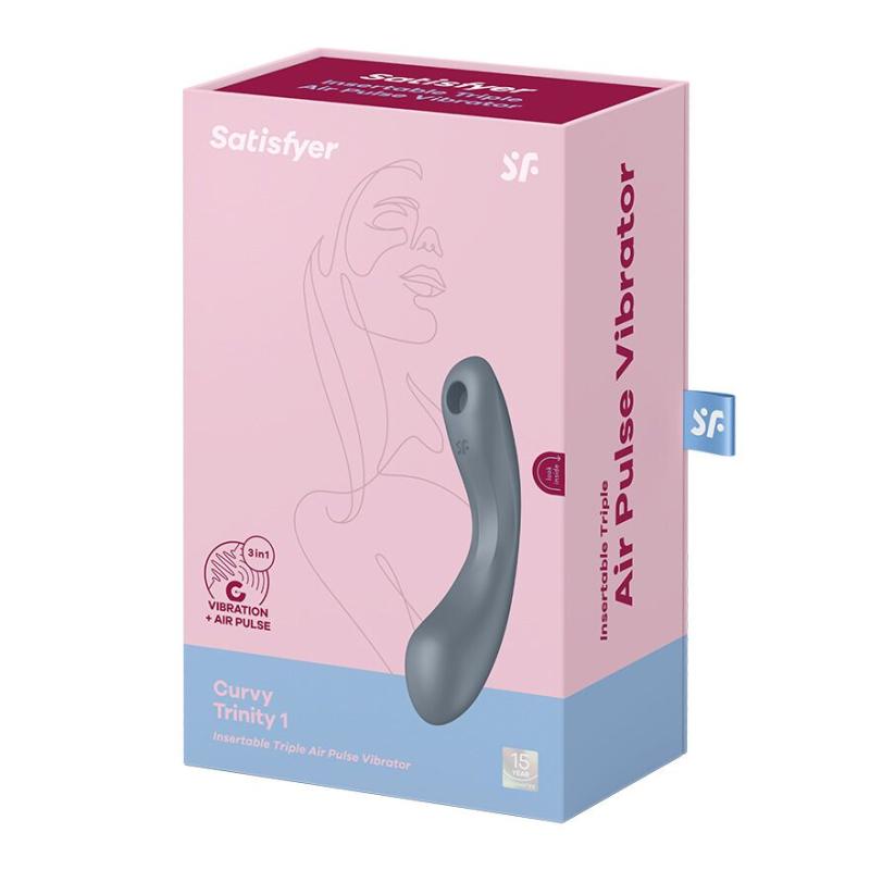 SO8408 Вакуумный стимулятор с вибрацией Satisfyer Curvy Trinity 1 Bluegrey, игрушка 3в1