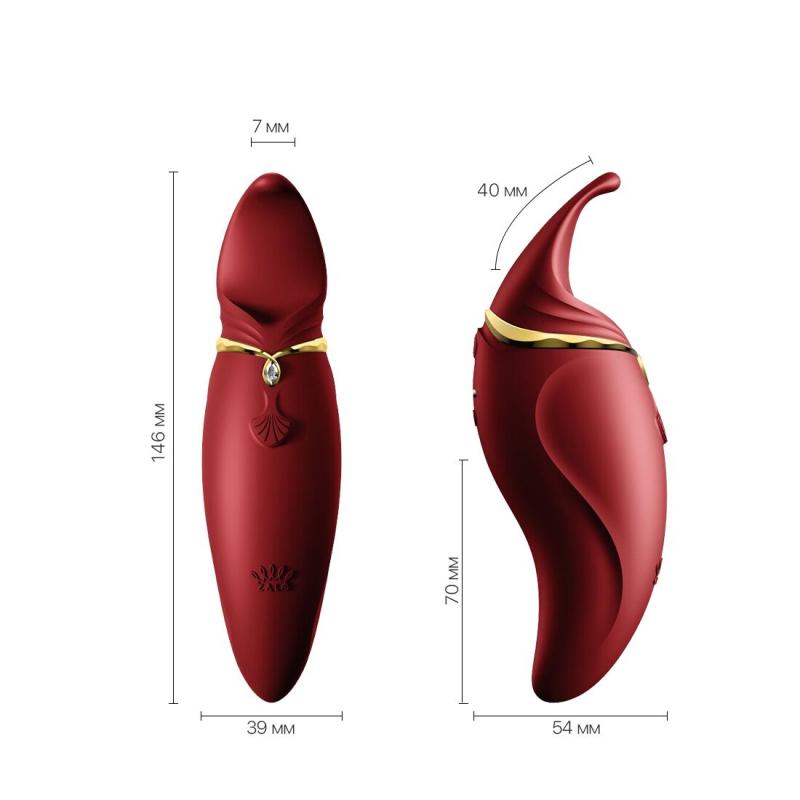 SO6659 Вибратор 2в1 с язычком Zalo — Hero Wine Red, кристалл Swarovski