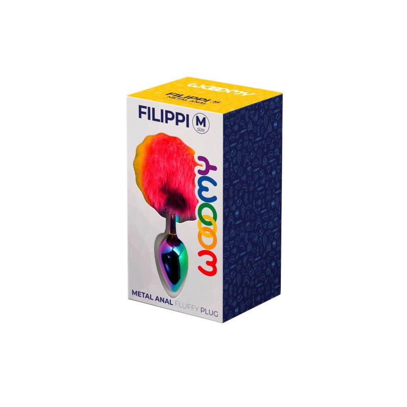 SO7432 Анальная пробка Wooomy Filippi M, с пушистым хвостиком, диаметр 3,4 см, длина 8 см.