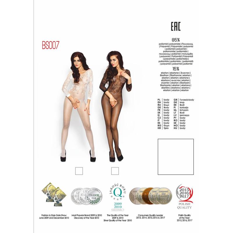 PBS007B Бодистокинг Passion BS007 black, комбинезон, закрытые плечи, рукав 3/4