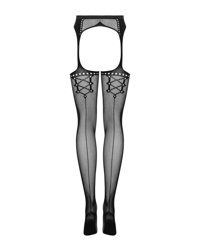 SO7272 Сетчатые чулки-стокинги со стрелкой Obsessive Garter stockings S314 S/M/L, черные, имитация гартеров