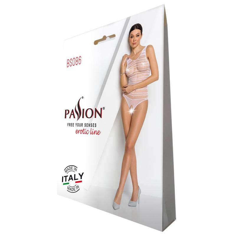 SO6376 Бодистокинг с доступом Passion BS086 black, вертикальная сетка, вырез на спинке