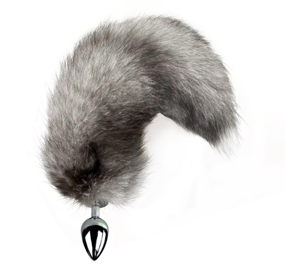 SO6186 Металлическая анальная пробка с хвостом из натурального меха Art of Sex size M Artctic fox