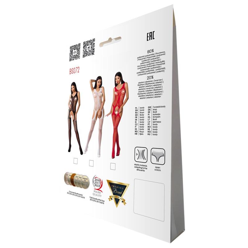 SO4142 Бодистокинг с имитацией чулок и ажурной вставкой Passion BS072 red