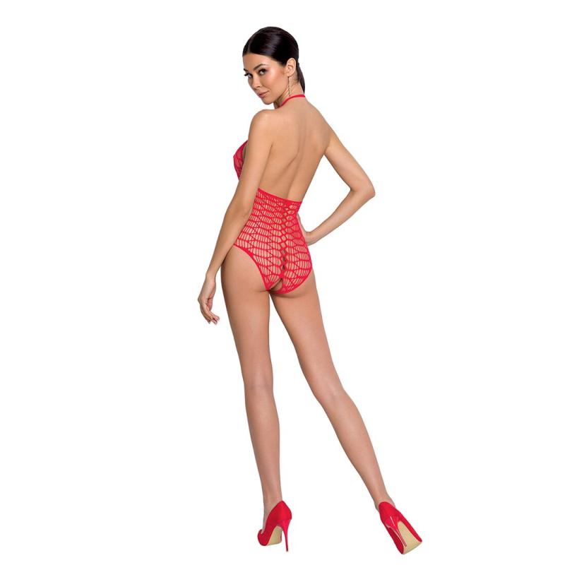 SO6380 Бодистокинг в крупную сетку Passion BS087 red, открытая спина, халтер, с доступом