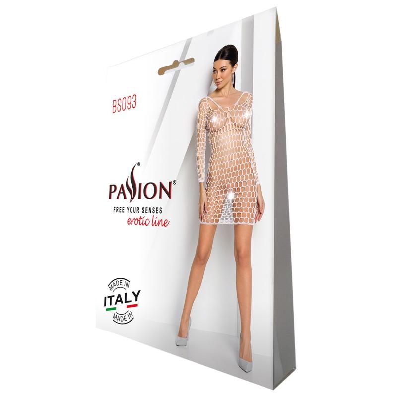 SO6399 Бодистокинг-платье с глубоким воротом Passion BS093 white, длинные рукава