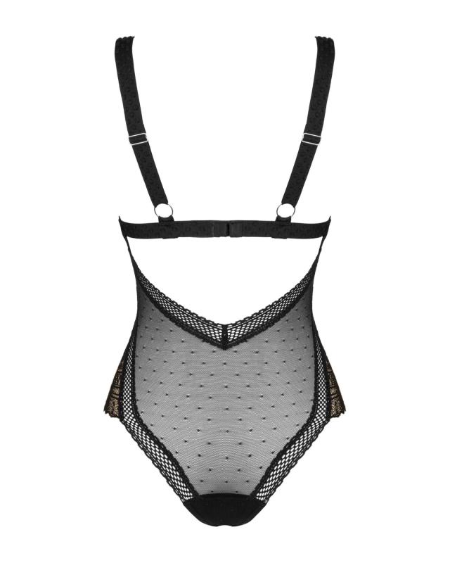 SO7260 Мереживне боді з декольте Obsessive Estiqua teddy M/L, чорне, широкі лямки