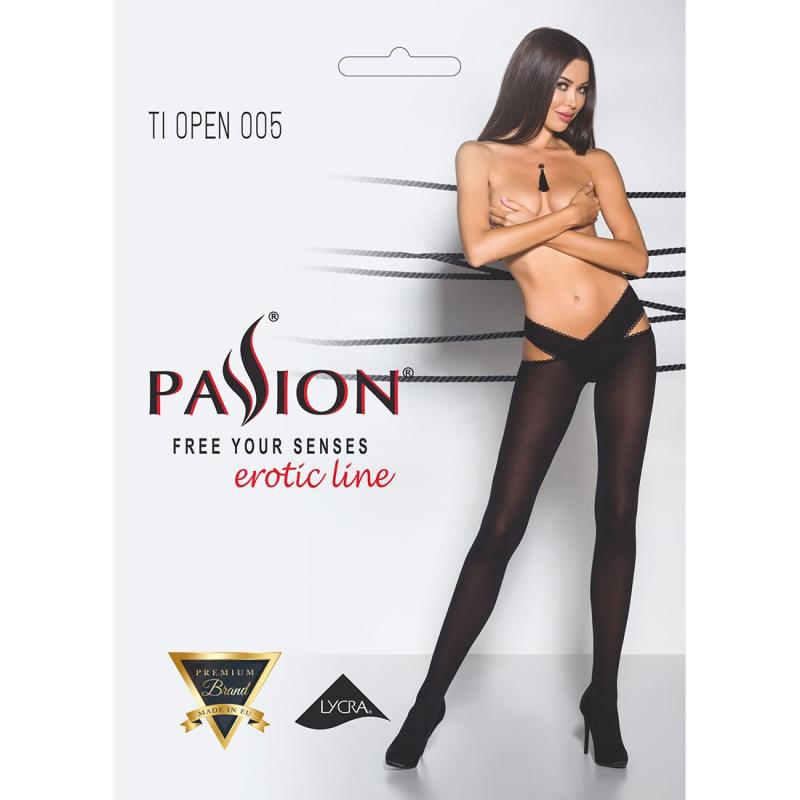 PS24508 Эротические колготки TIOPEN 005 nero 1/2 (60 den) - Passion, с вырезом, оригинальный пояс