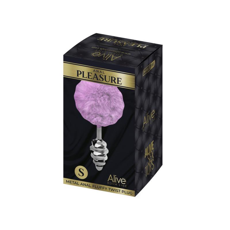 SO6306 Металлическая анальная пробка Кроличий хвостик Alive Fluffy Twist Plug S Purple, диаметр 2,9 см