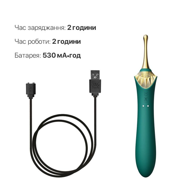 SO6652 Вагинально-клиторальный вибратор Zalo — Bess Turquoise Green, многофункциональный с насадками