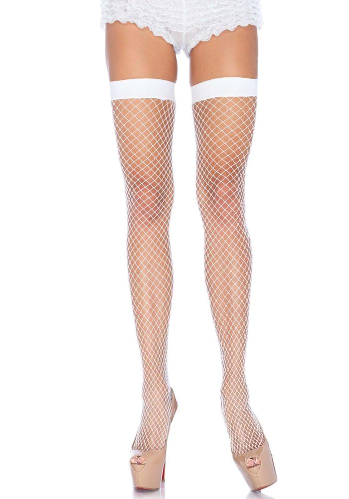 SO7974 Чулки-сетка Leg Avenue Fishnet Thigh Highs White, мелкая сетка, one size
